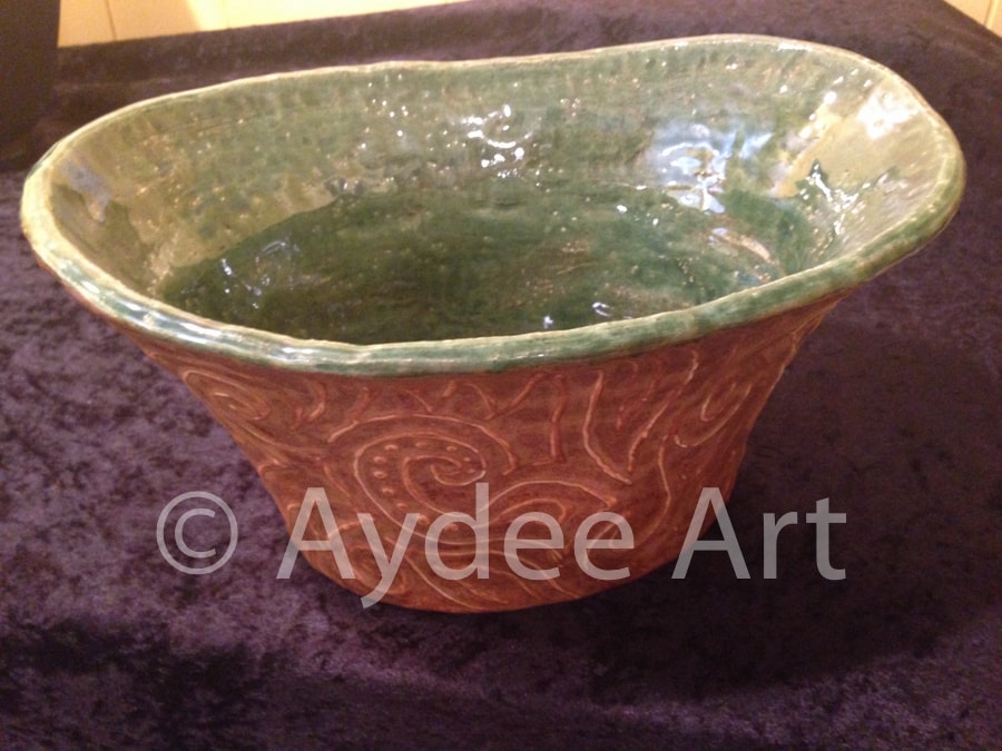 Ceramic Bowl — Green Glaze, Day of the Dead — artwork by Aydee Lopez Martinez